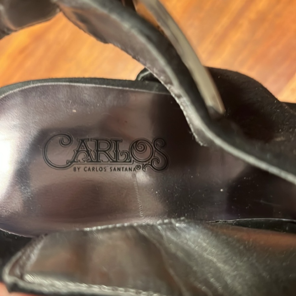 Carlos by Carlos Santana MALOR Black  Round Toe Platform Wos Wedge Sandals-Sz 8 - Picture 4 of 5